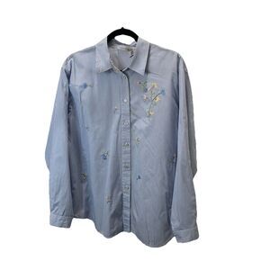 Vtg Koret City Blues Women L Stripe Embroidered Button Shirt Cottagecore Floral